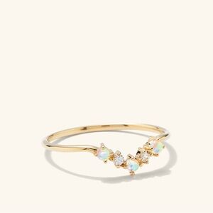 Mejuri Opal and White Sapphire Wishbone Ring, 14K Solid Gold